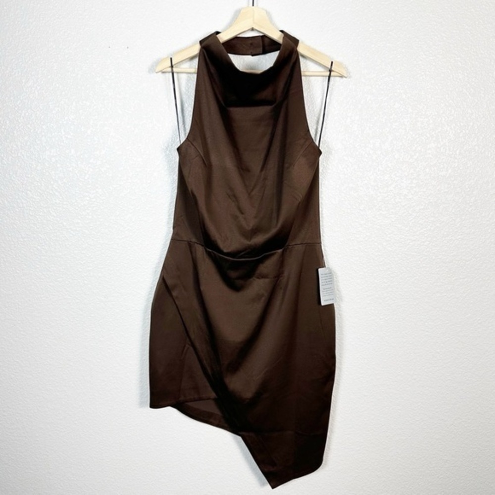 ELLIAT NWT Women's Size Large Chocolate Brown Asymmetrical Halter Cocktail Dress